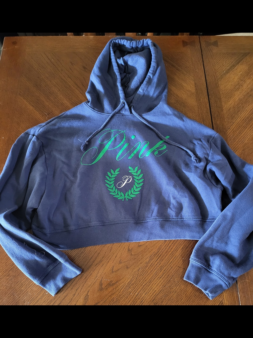 PINK Victoria’s Secret Navy Cropped Logo Hoodie L